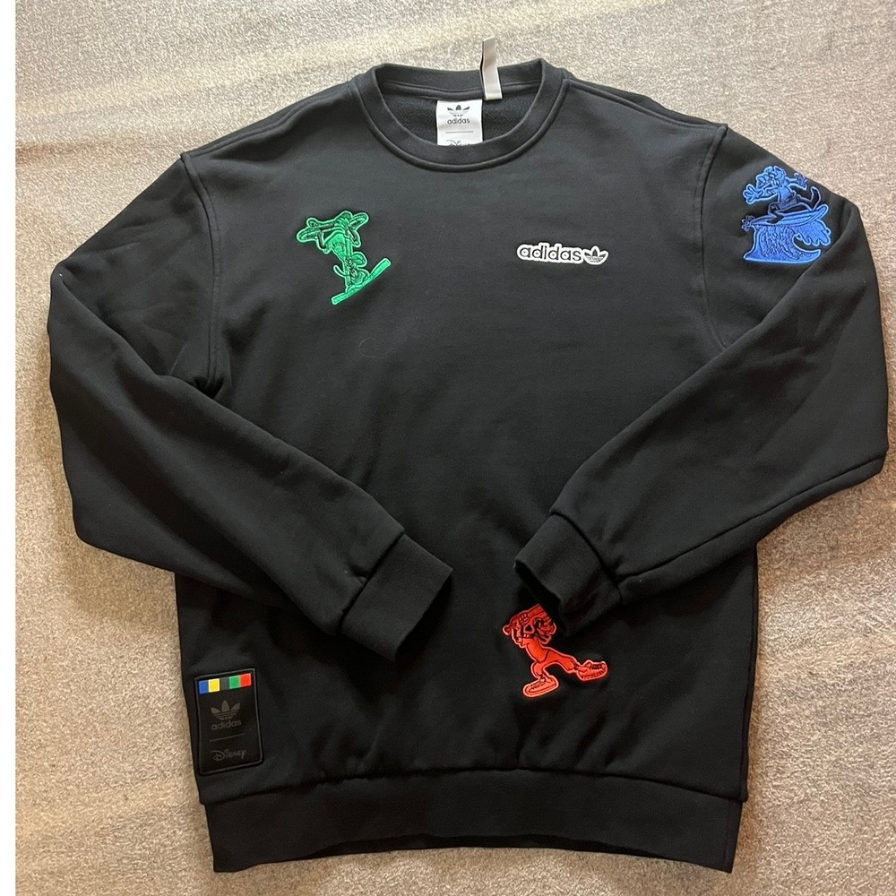 Adidas x Disney Collab Goofy Crewneck Sweatshirt Black Embroidered Mens Small